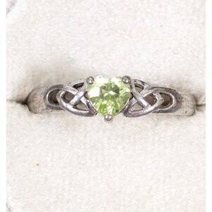 Green CZ Heart Solitaire Ring Celtic Band Sterling Silver 925 Size 6.5